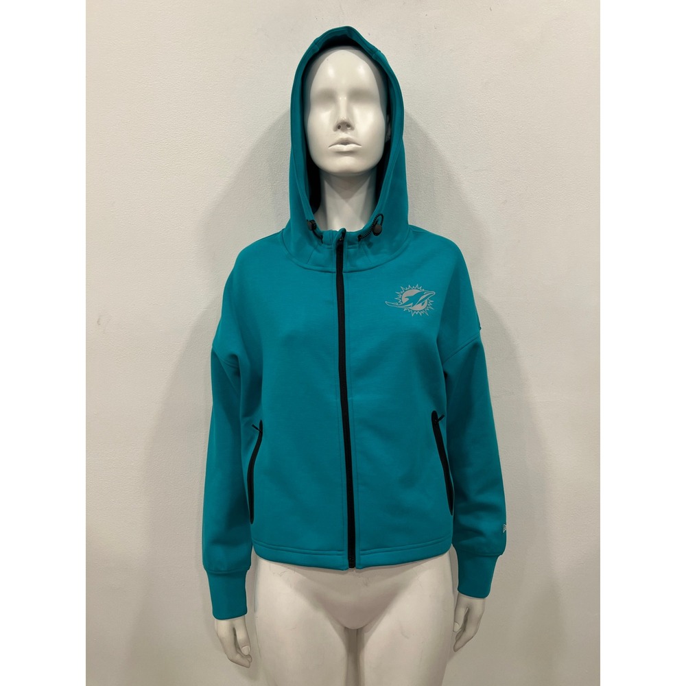 New Era Miami Dolphins Jacket Womens Small Aqua Reflective Full Zip Hoodie NFL